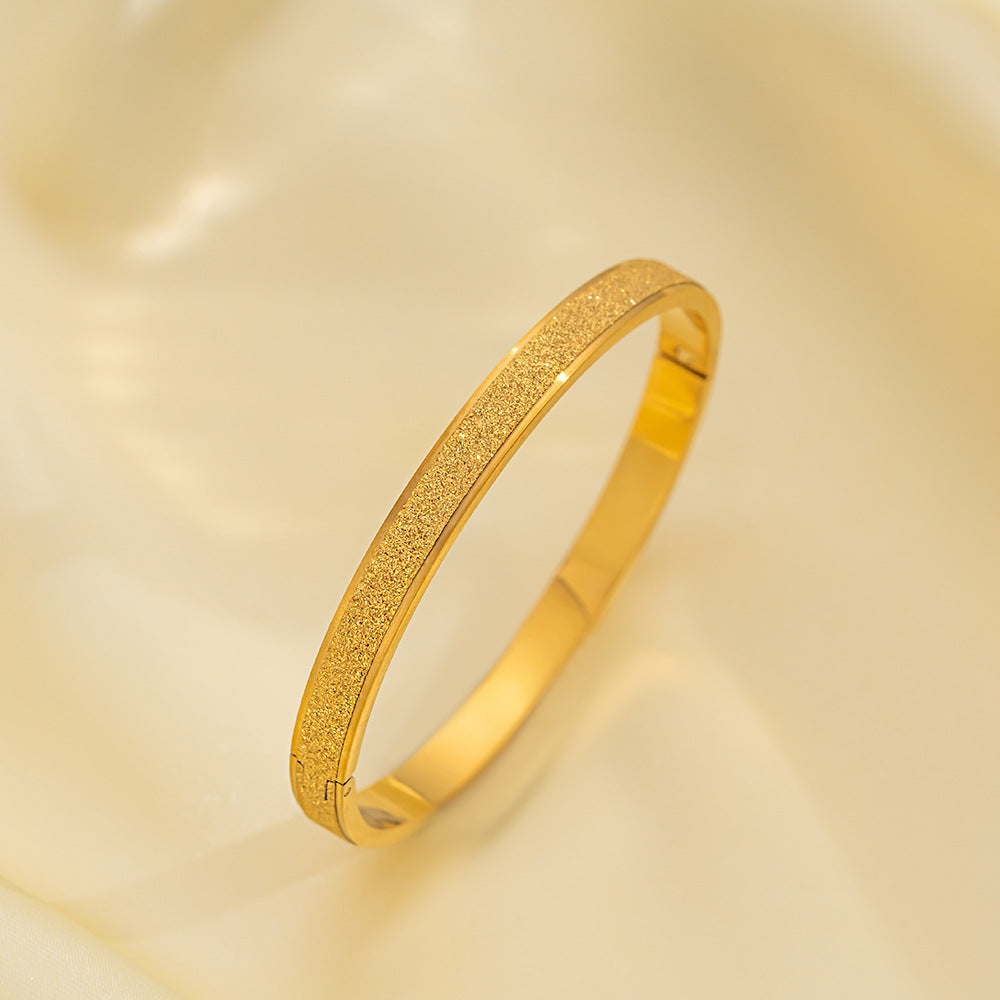 Frosted Bracelet For Women Open Niche 18K Gold Plated Exquisite Plain Ring Bracelet Titanium Steel3