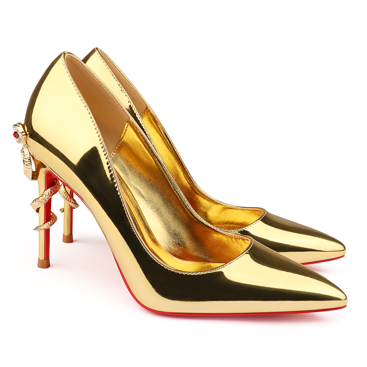 100mm Red Bottom Women's Party Wedding Heels Patent Pumps Special Snake Heels Shoes-MERUMOTE