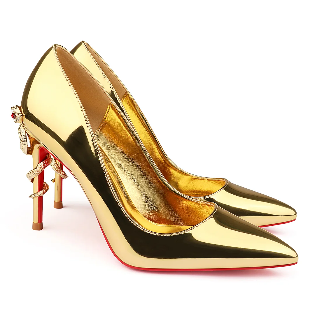 100mm Red Bottom Women's Party Wedding Heels Patent Pumps Special Snake Heels Shoes-MERUMOTE