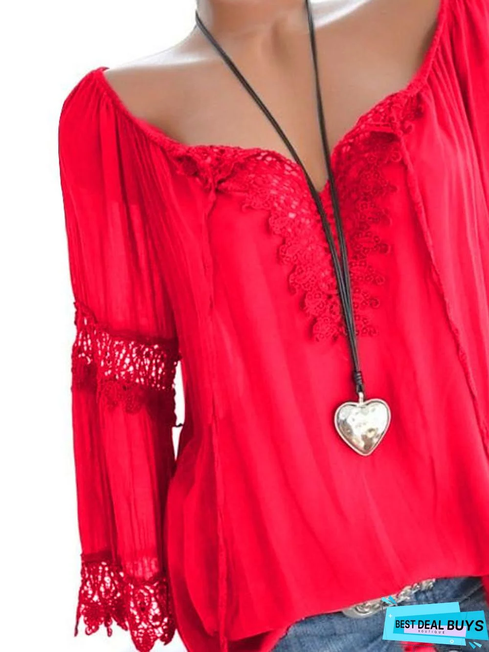 Women's Plus Size Blouse Shirt Color Block Geometric Sexy Long Sleeve Lace Fashion Hollow V Neck Tops Basic Top White Black Red-804