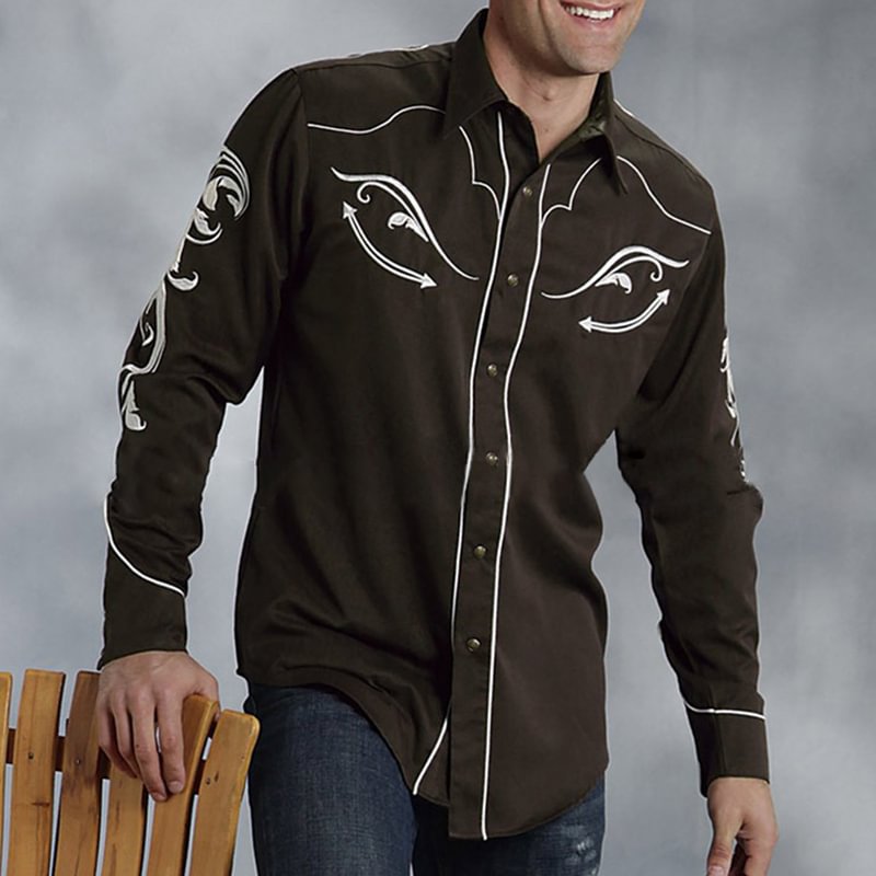 Simple Black Casual Western Print Shirt