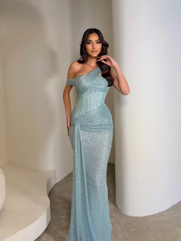Lussooy Sleeveless Stunning Sequins Floor Long Mermaid Evening Dress