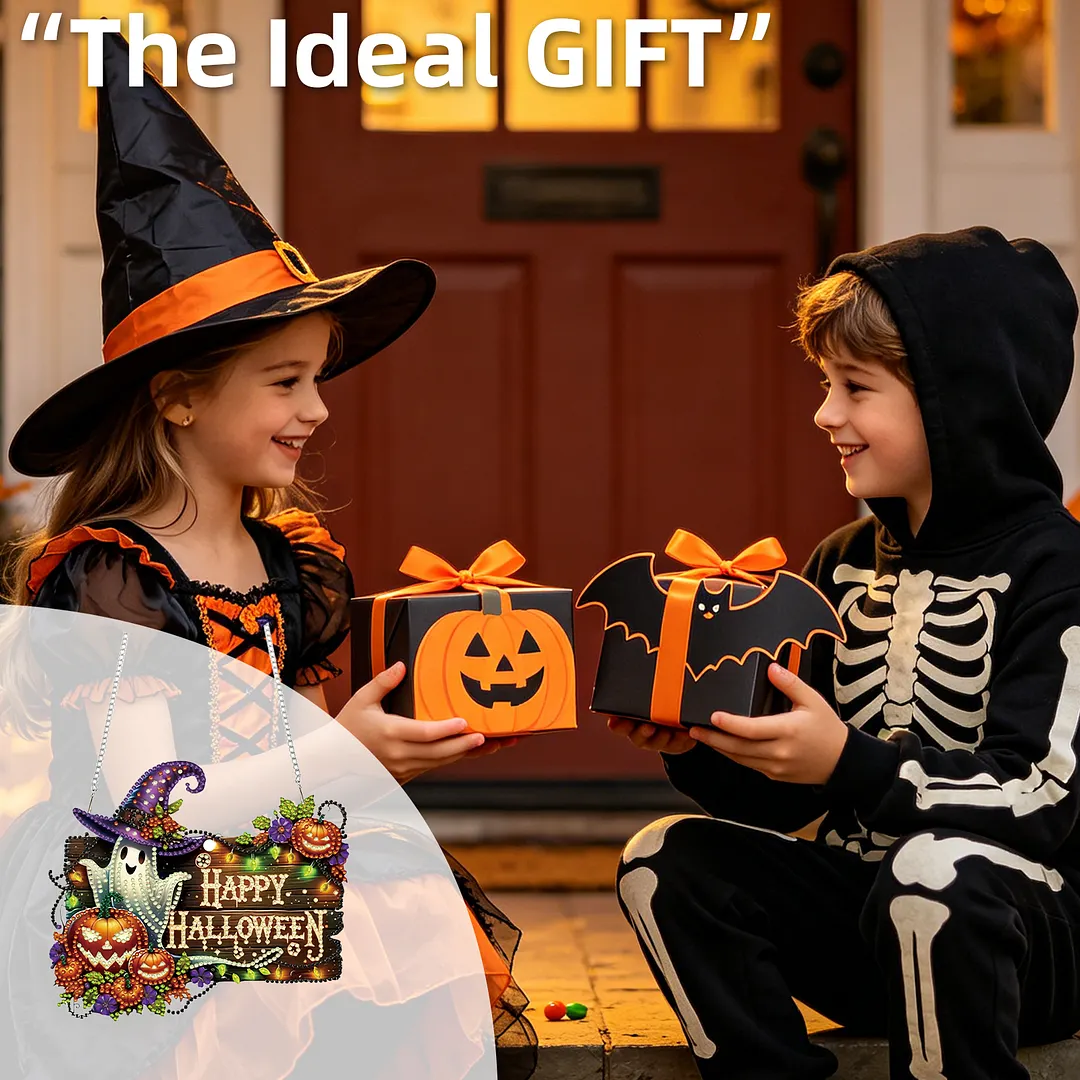 Halloween Pumpkin Ghost 2D Flat DIY Diamond Painting Pendant for Wall Decor