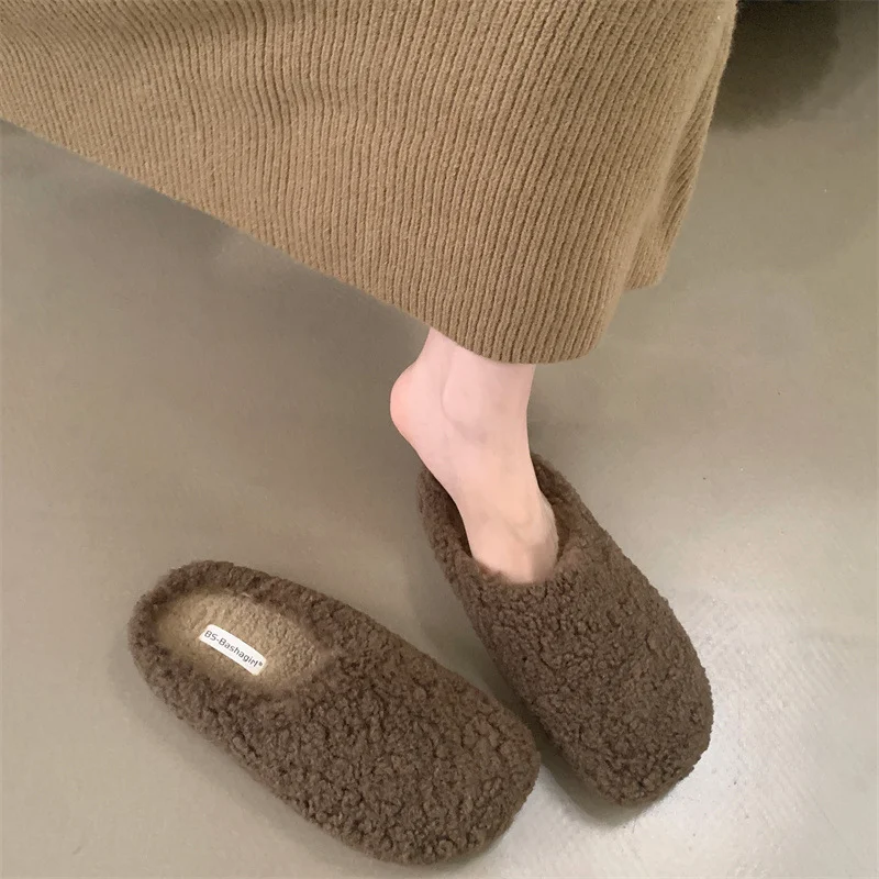 Yyvonne Retro Lamb Hair Plus Plush Fur Slippers Women's Bag Head Dragging Fairy Wind Lazy Cotton Slippers