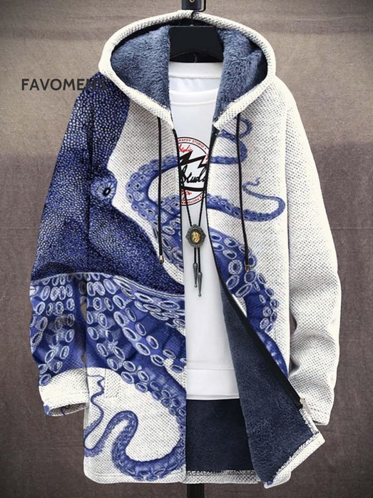 Deep Sea Octopus Tentacles Unisex Plush Thick Long-Sleeved Sweater Cardigan Coat Colorful / S