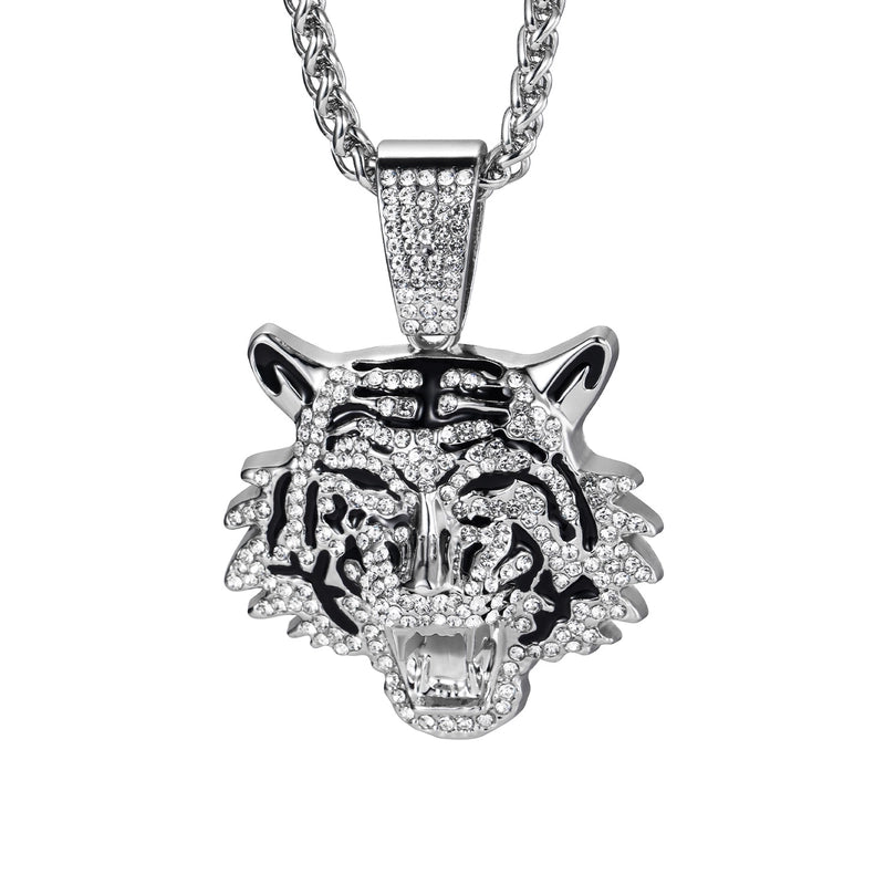 Hip-Hop Tiger Iron Zinc Alloy Inlay Rhinestones Men’s Charms Pendant Necklace