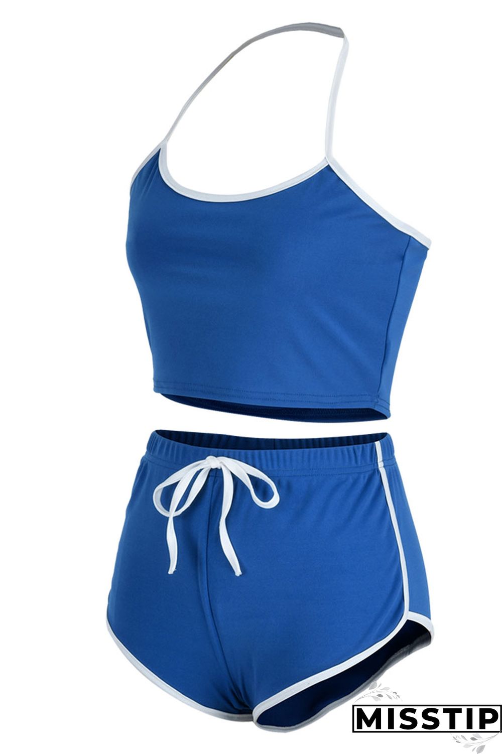 Green Fashion Casual Solid Patchwork Backless Halter Sleeveless Two Pieces