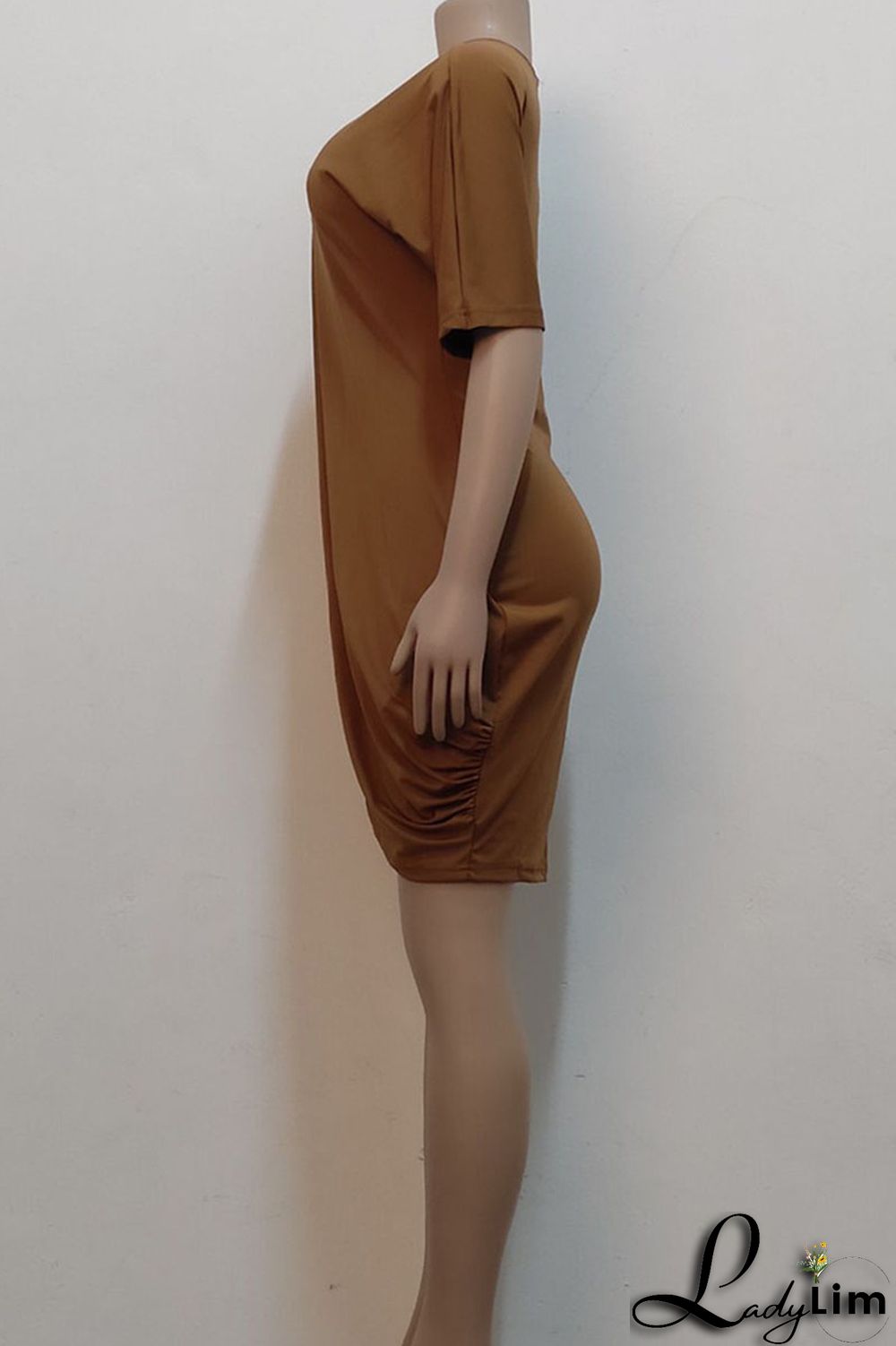 Black Casual Solid Split Joint Asymmetrical O Neck One Step Skirt Dresses