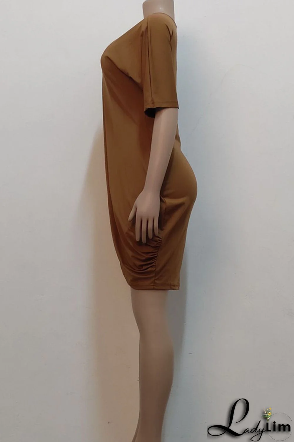 Black Casual Solid Split Joint Asymmetrical O Neck One Step Skirt Dresses