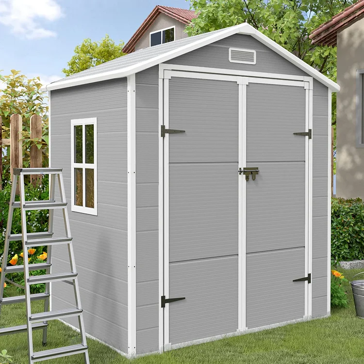 YUSEN Outdoor Storage Shed 6x4.5 FT, Resin Outside Sheds & Outdoor Storage Plastic for Trash Can, Bike, Lawnmower, Generator, Tool Shed with Lockable Door for Backyard, Lawn, Patio, Grey & White