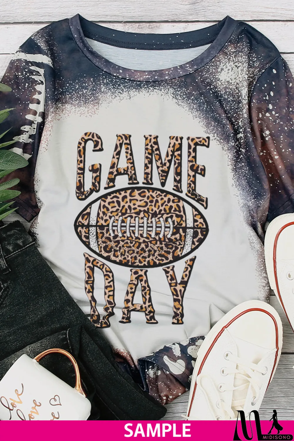 MidiSono - Blank Apparel - Multicolor Crew Neck Bleached Tie-dye Basic Tee