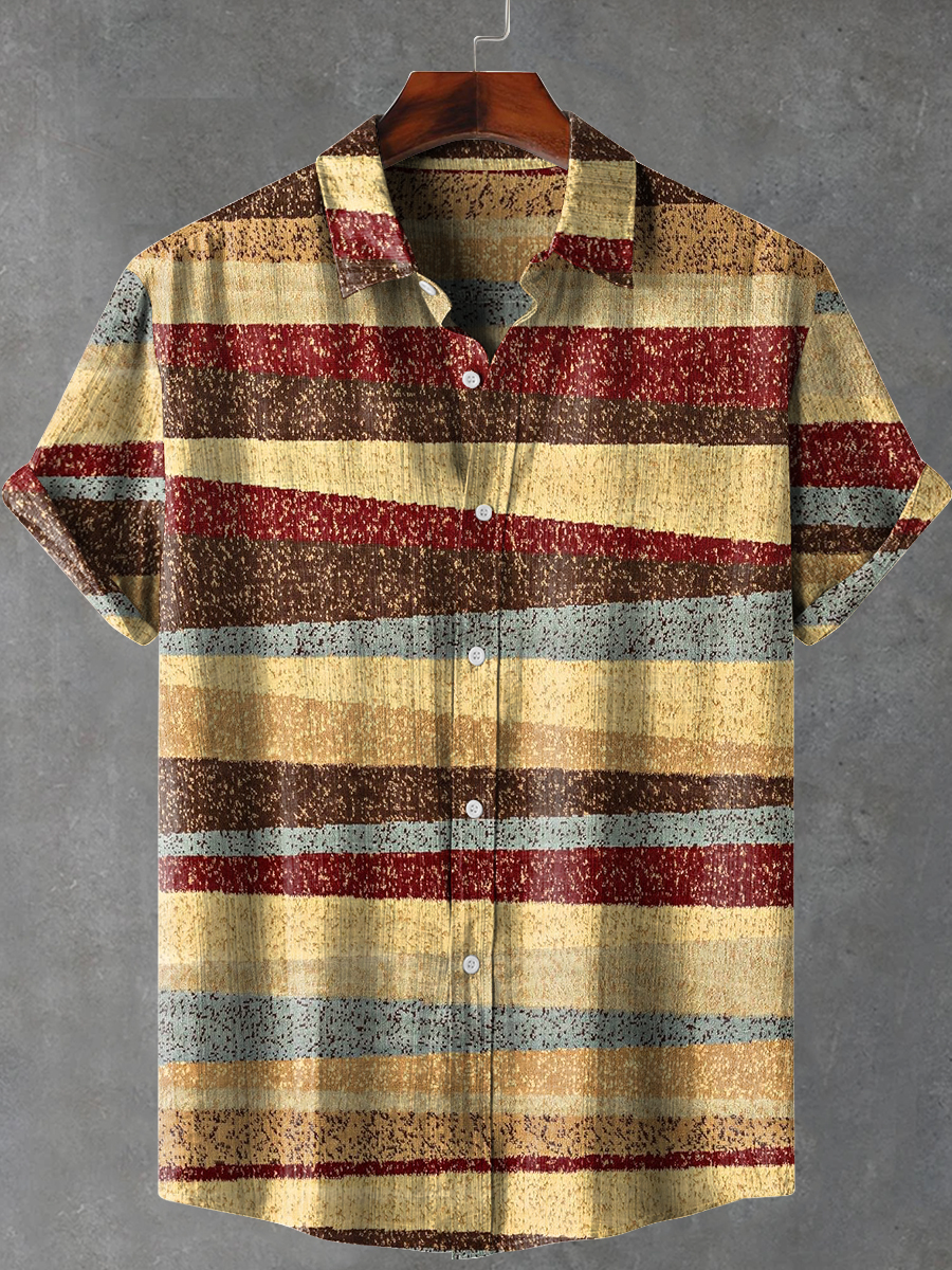 Stripes Retro Art Print Casual 100% Cotton Shirt