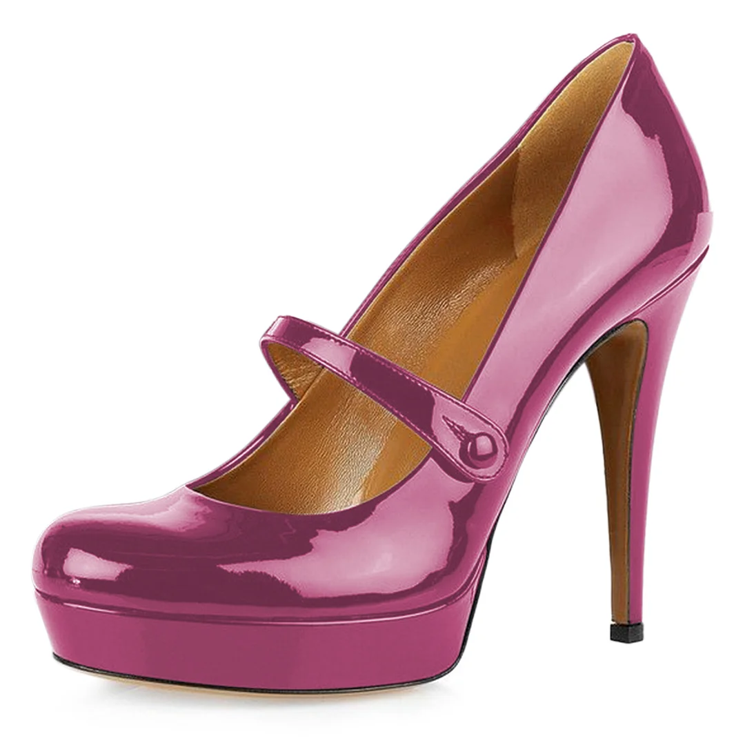 Magenta Patent Leather Buckle Fastening Strap Platform Mary Janes