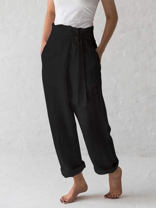 Solid Color High Waist Pleated Casual Pants