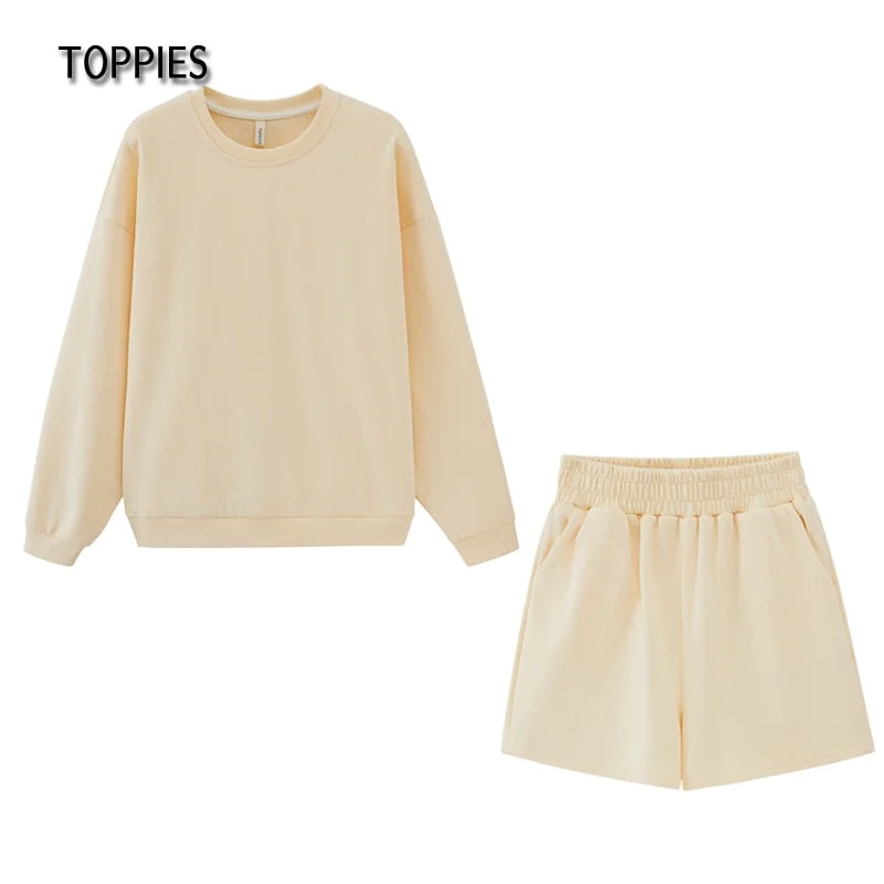 Toppies 2021 Summer Shorts Set Woman Tracksuits Oversize Sweatshirts High Waist Shorts Female Two Piece Set