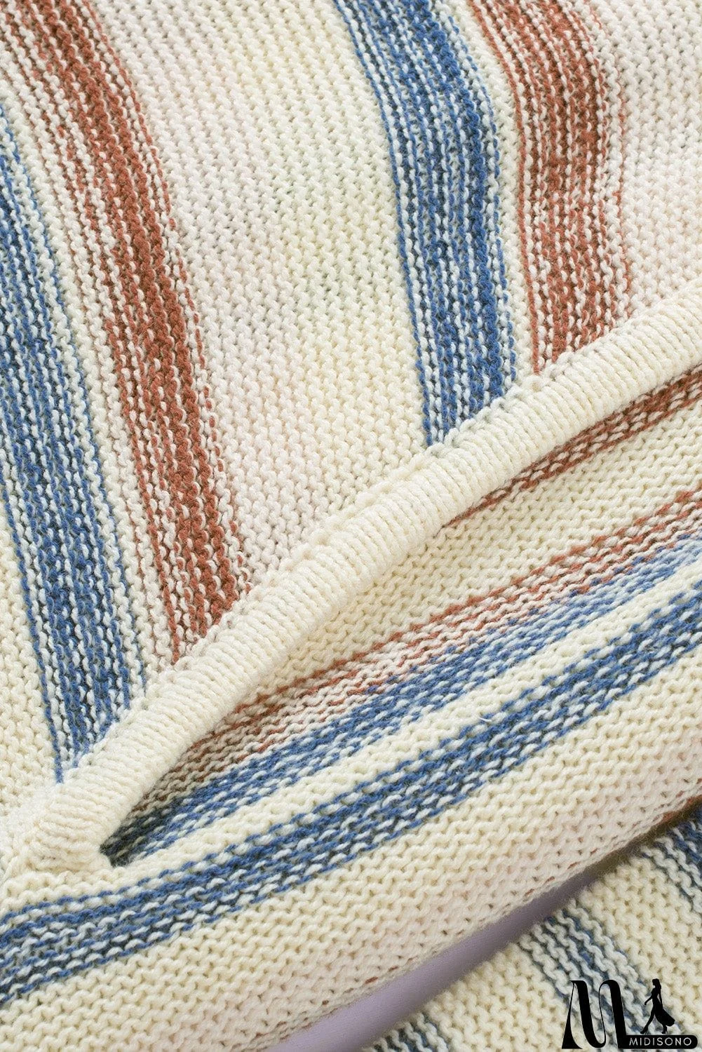 MidiSono - color Striped Knit Kangaroo Pocket Hooded Sweater