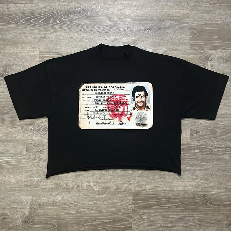 Vintage Pablo Emilio Escobar Gaviria Id Graphic Cotton Cropped T-Shirt - SOPULA