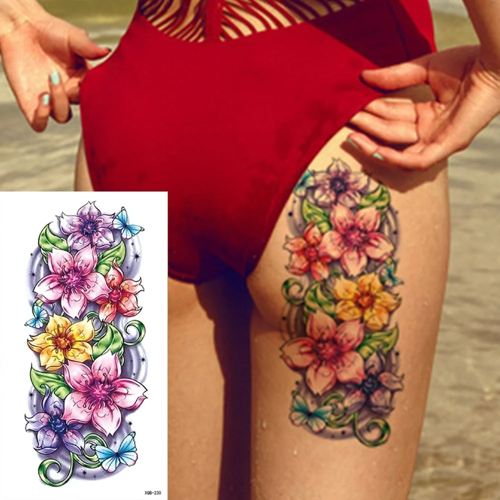 Waterproof Temporary Tattoo Sticker 3D Lace Rose Flower Tattoos Line Lotus Body Art Arm Fake Sleeve Tatoo Women Men