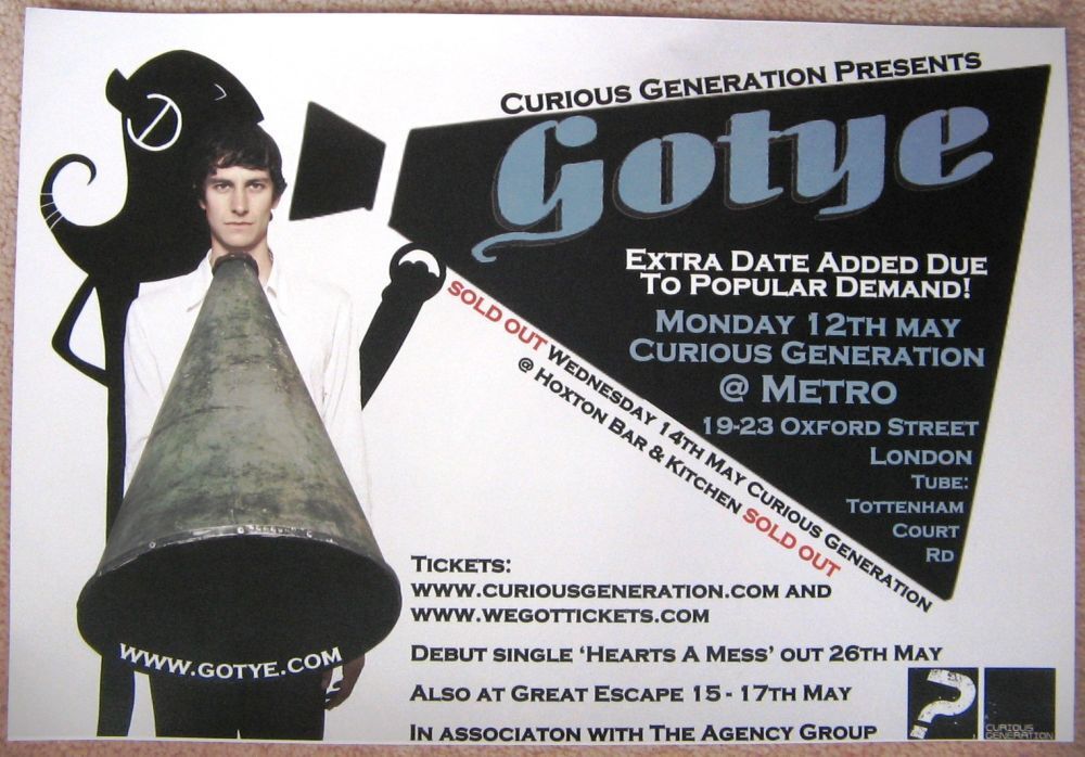 GOTYE 2008 Gig POSTER London UK Concert