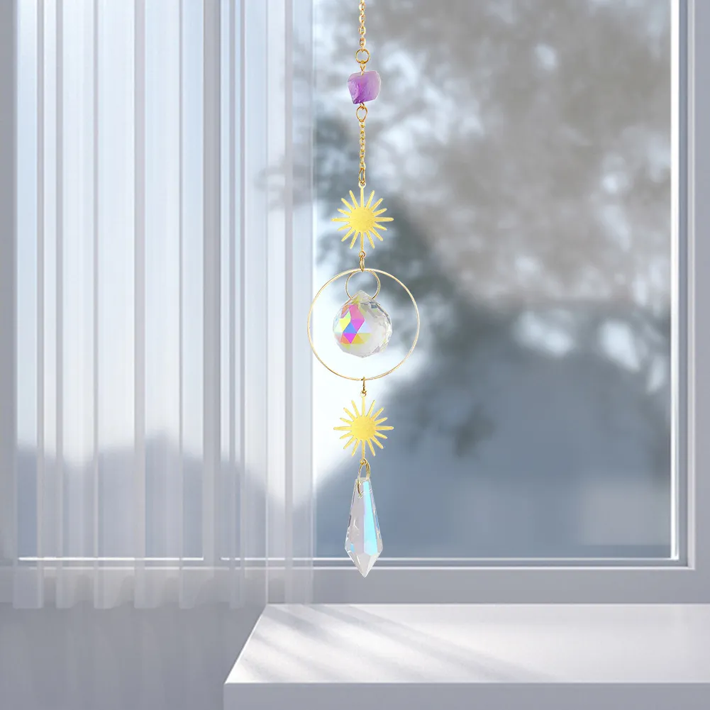 Crystal Wind Chime Star Moon Prism Hanging Pendant Home Garden Decor (C)