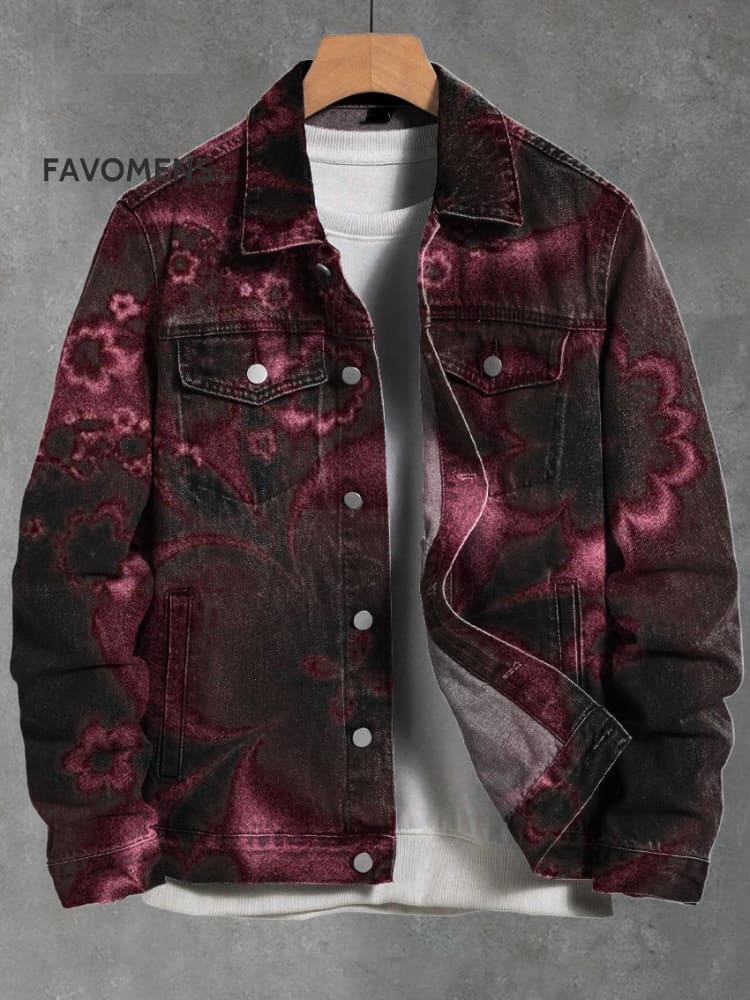 Vintage Mysterious Circle Printed Casual Denim Jacket Multicolor / S