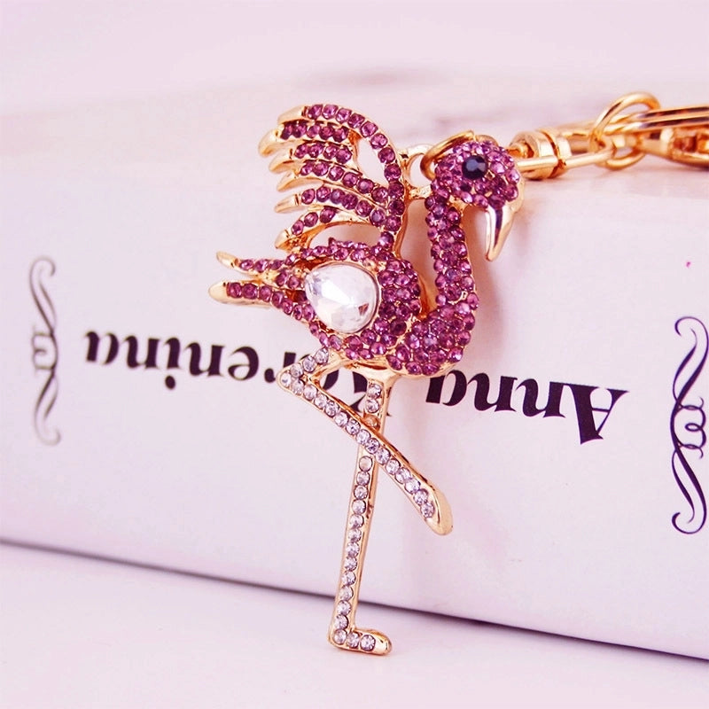 Alloy Rhinestone Red-crowned Crane Car Keychain