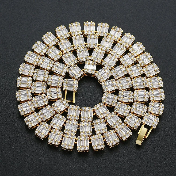 9MM Square Cut Baguette Zircon Tennis Chain Necklace