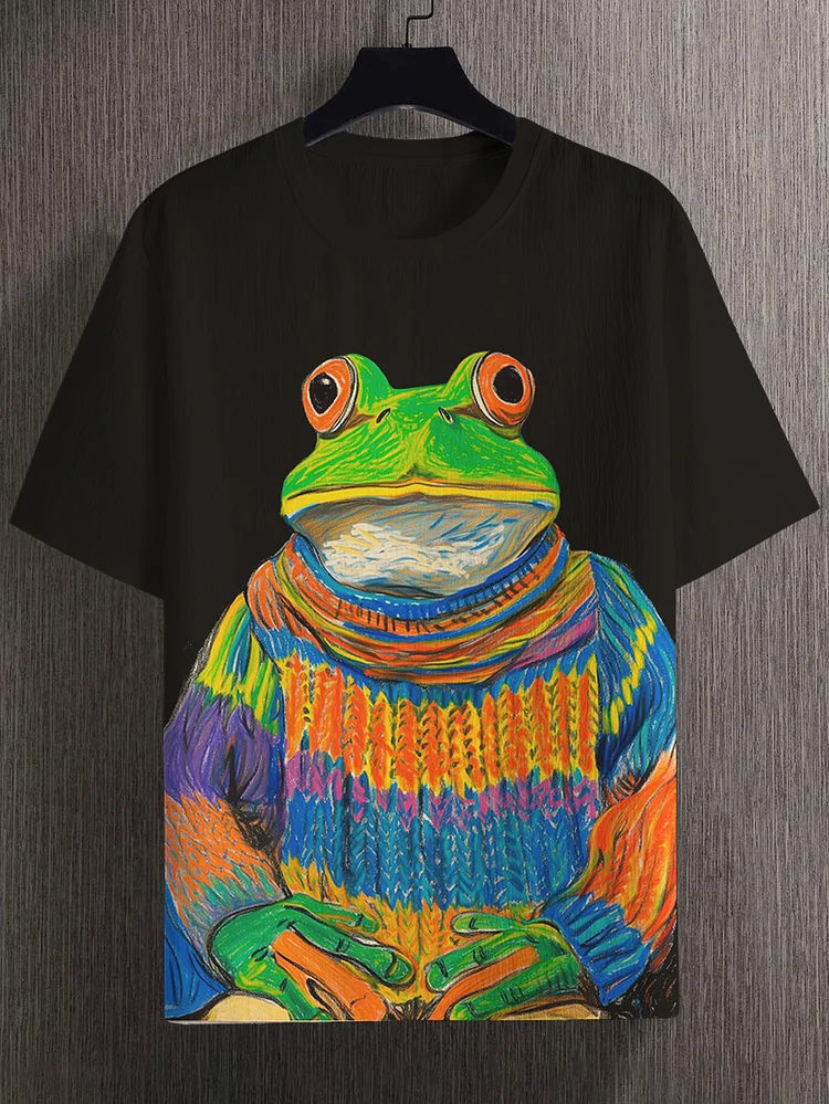 Men's Frog in Sweater Art Print Casual T-Shirt