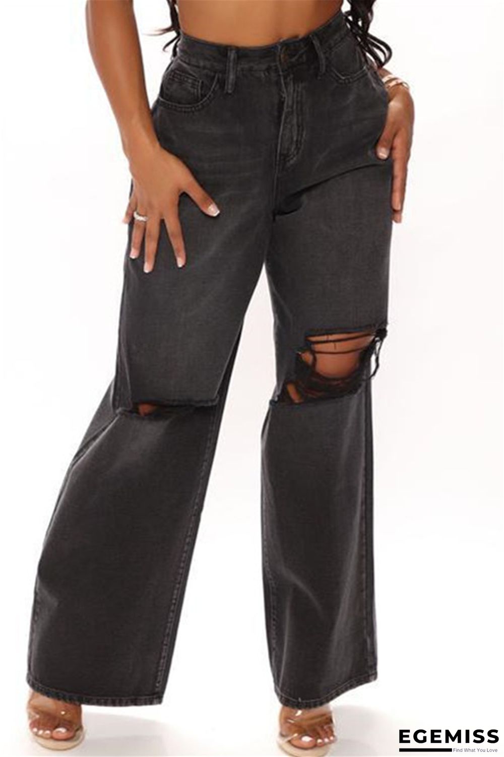 Black Gray Fashion Casual Solid Basic High Waist Regular Denim Jeans | EGEMISS