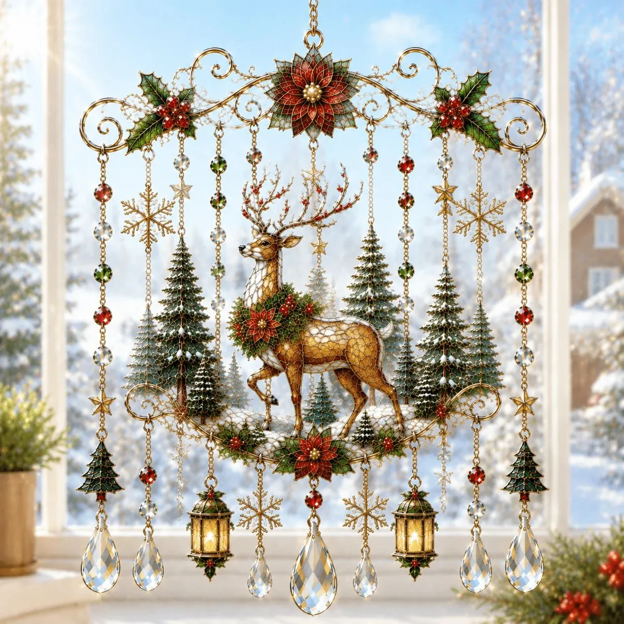 Christmas Stained Glass-Style Window Hanging detail 2