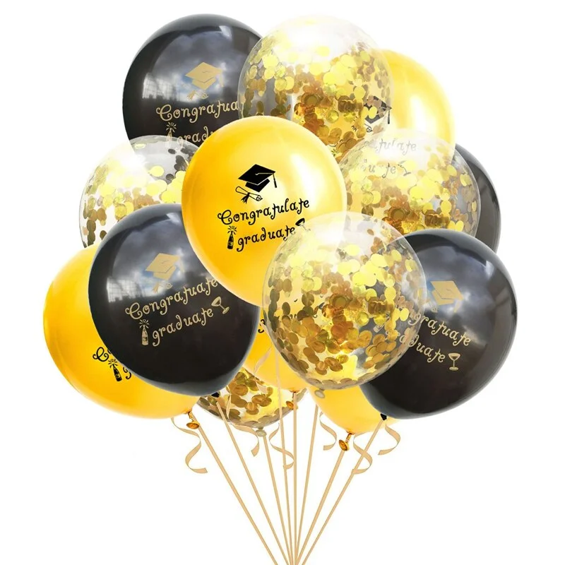 1Set Gold Black Graduation Balloons Latex Confetti Balloon Graduation Party Decorations 2021 Congratulation Ceremony Supplies