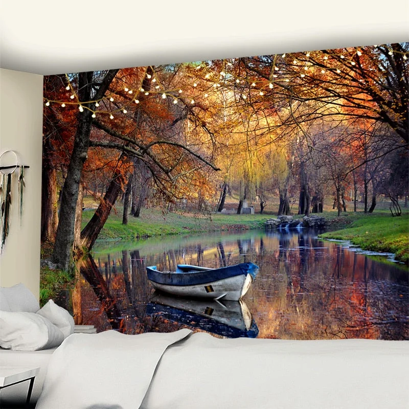 Landscape Painting Tapestry Wall Hanging Colorful Natural Scenery Bohemian Travel Mattress Studio Living Room Art Decor