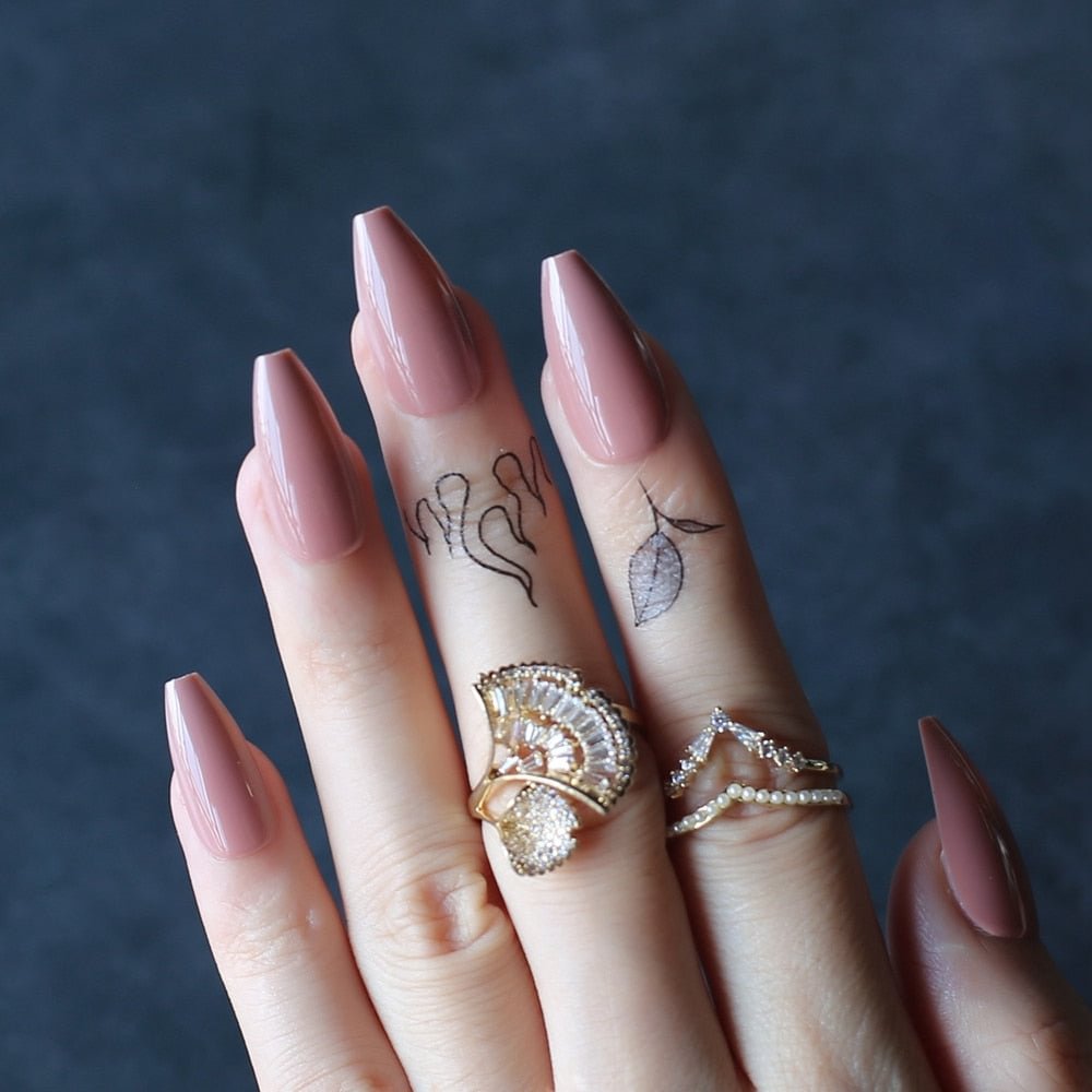 Glossy Coffin Shell Coral Fake nails Reuse Newest Ballet Vanilla False nails Nude gel Exquisite Artificial nail