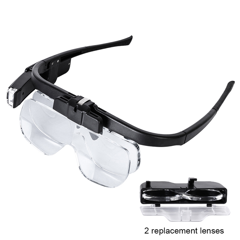 LED Light Magnifying Glass Loupe Eyewear with 6 Lenses for Reading and