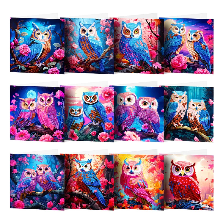 8/12PCS DIY Diamond Painting Card Owl Special Shape Rhinestone Painting Card Kit