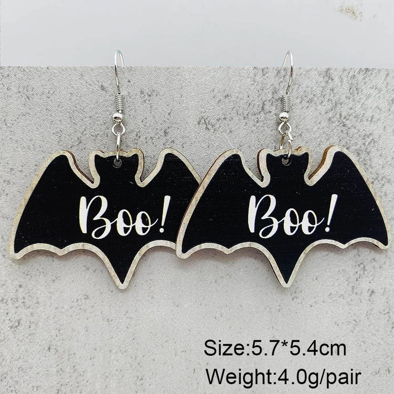 Funny Streetwear Halloween Pattern Spider Wood Drop Earrings