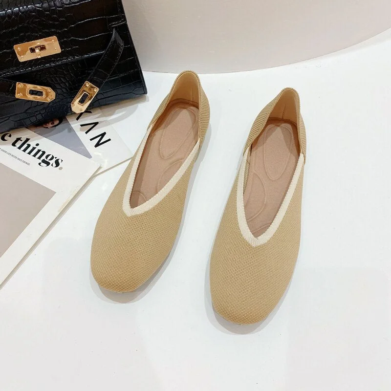 Women Shoes 2022 Bowknot flat Shoes Soft Pregnant Scoop Shoes Square Head Knitted Shoes Tide Girl Peas Shoes Female Ballet Shoes