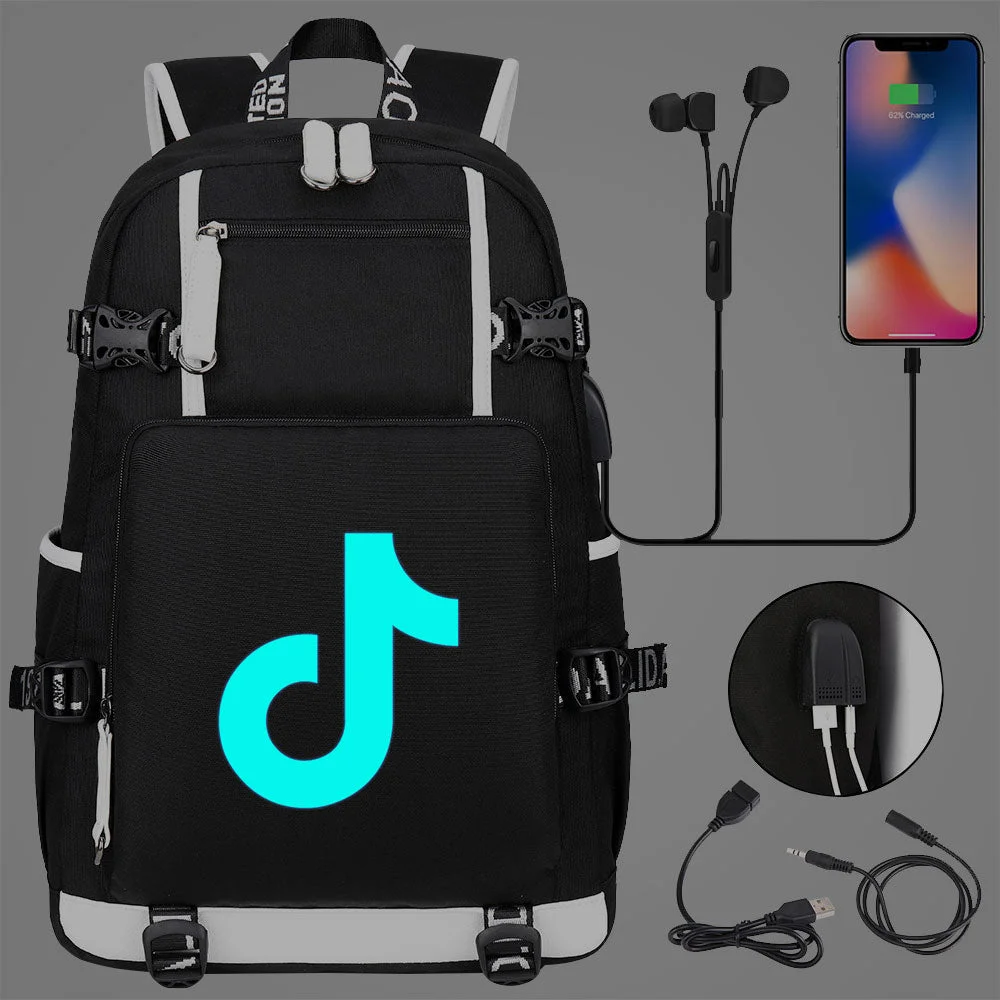 Buzzdaisy Tik Tok #8 USB Charging Backpack School NoteBook Laptop Travel Bags Luminous