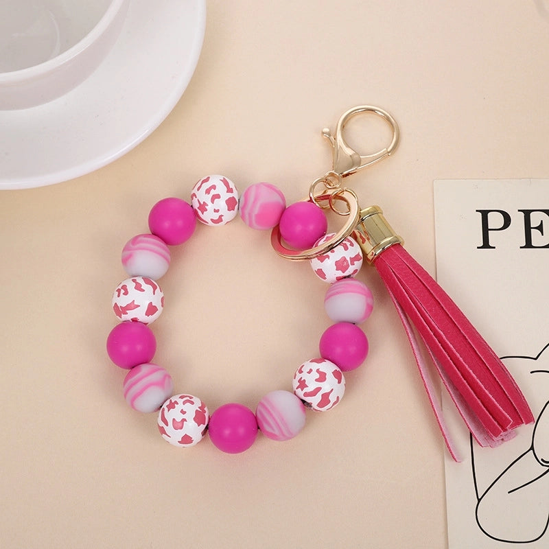 Vintage Style Minimalist Leopard Silica Gel Beaded Unisex Bag Pendant Keychain