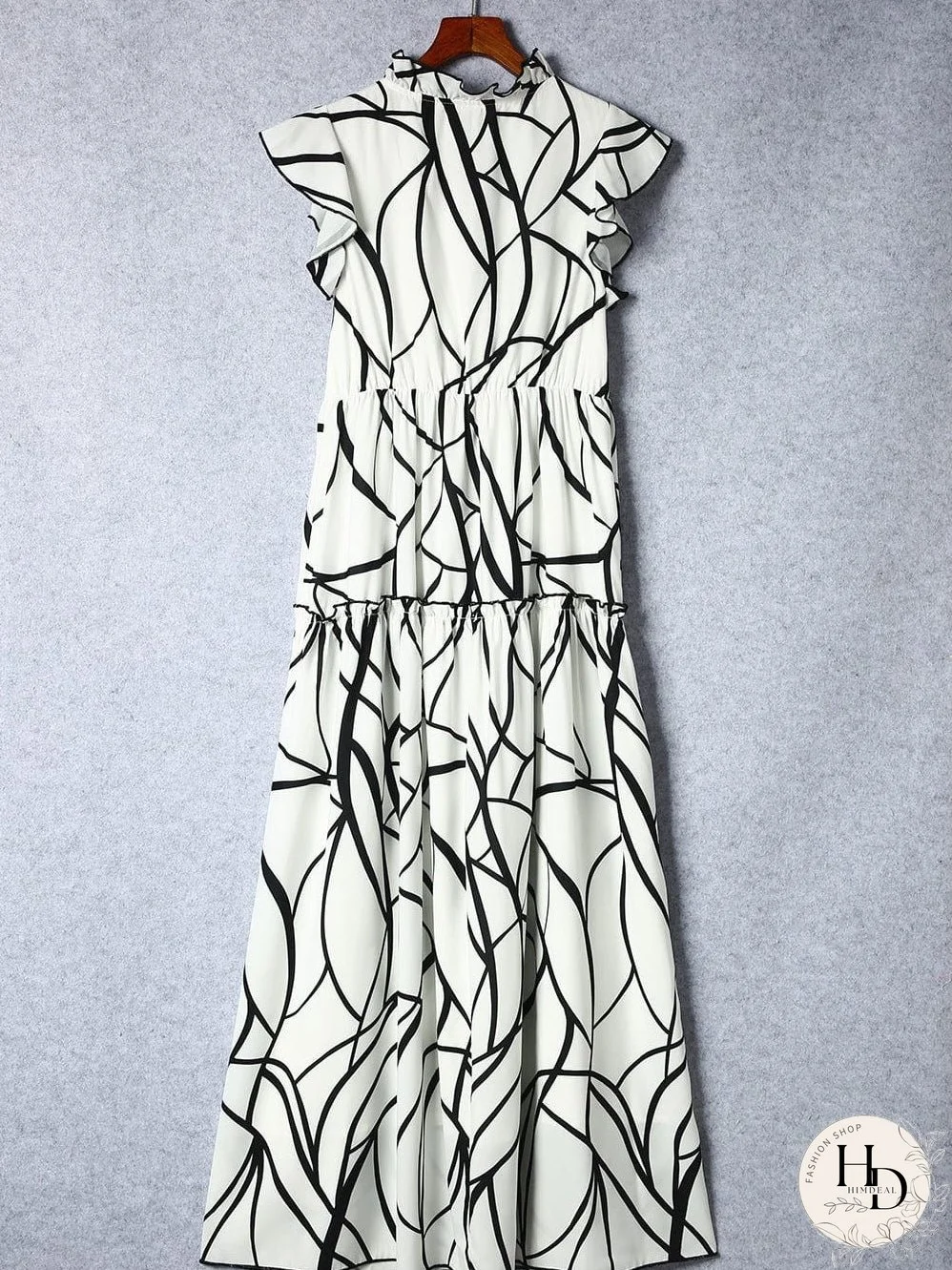 Tiered Maxi Dress with Abstract Faces