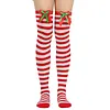 Women's Christmas Festival Bowknot Ball Striped Long Socks 