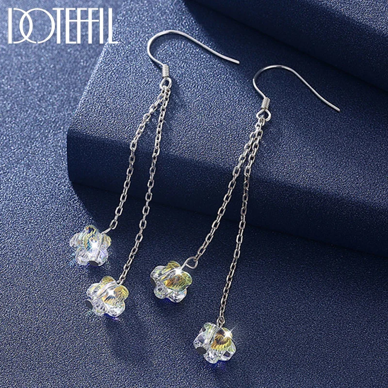 DOTEFFIL 925 Sterling Silver Flower Shaped Crystal Earrings For Women Jewelry
