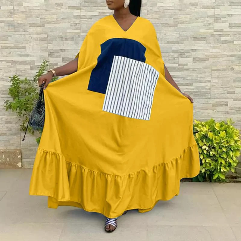 Holiday Patchwork Dress 2022 VONDA Women Vintage Maxi Dress Beach Sundress Casual Loose Half Sleeve Holiday Vestidos Oversized