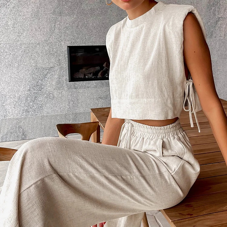 Women's Linen Sleeveless Two-piece Set