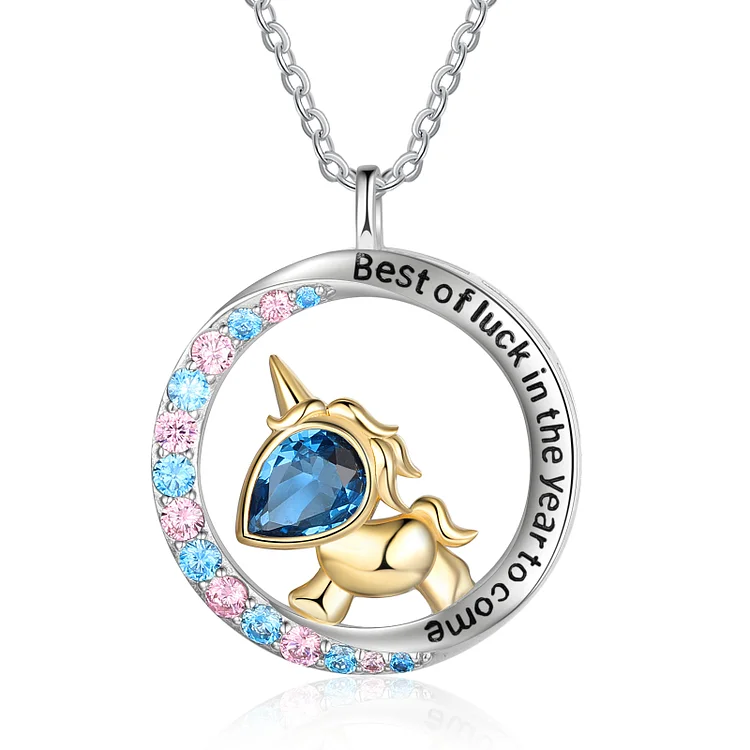 Unicorn Necklace with Crystal for Kids "Best of Luck in The Year to Come"