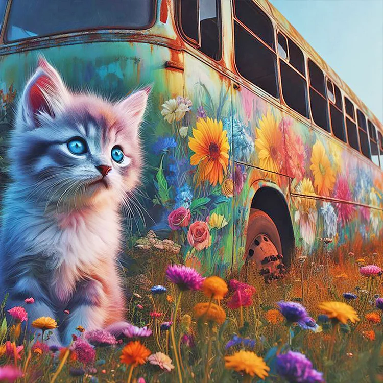 Cat With Colorful Scenery 40*40CM (Canvas) Full Round Drill Diamond Painting gbfke