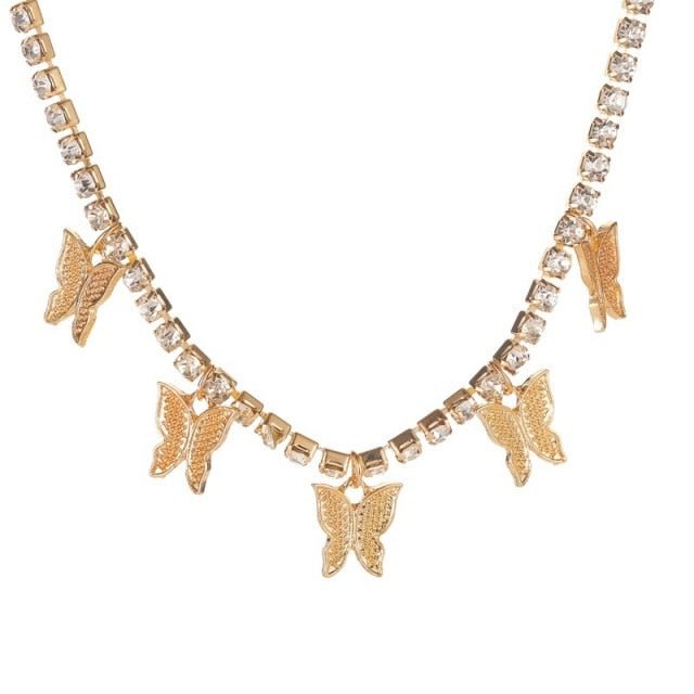 YOY-Punk Cuban Double Layer Big Butterfly Pendant Necklace