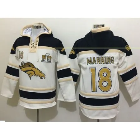 Broncos #18 Peyton Manning White Sawyer Hoodie Sweatshirt Super Bowl 50 Collection NFL Hoodie
