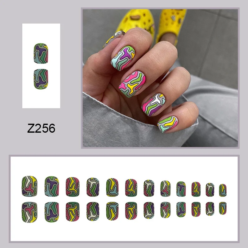 Churchf Churchf Plaid Frosted Nail Summer New Sweet Fashion Short European Square Fake Nails Removable Fake Nails