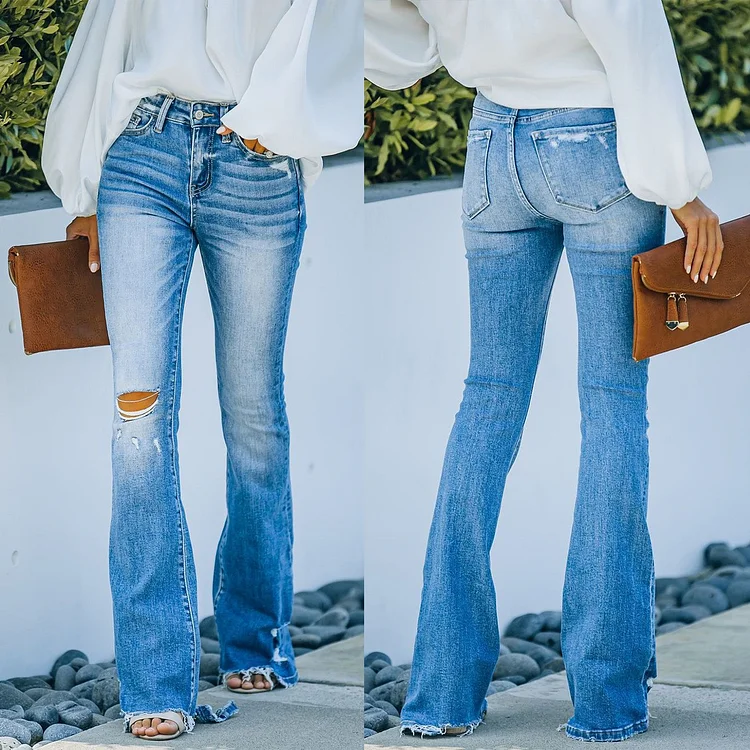 High Waist Ripped Flare Jeans